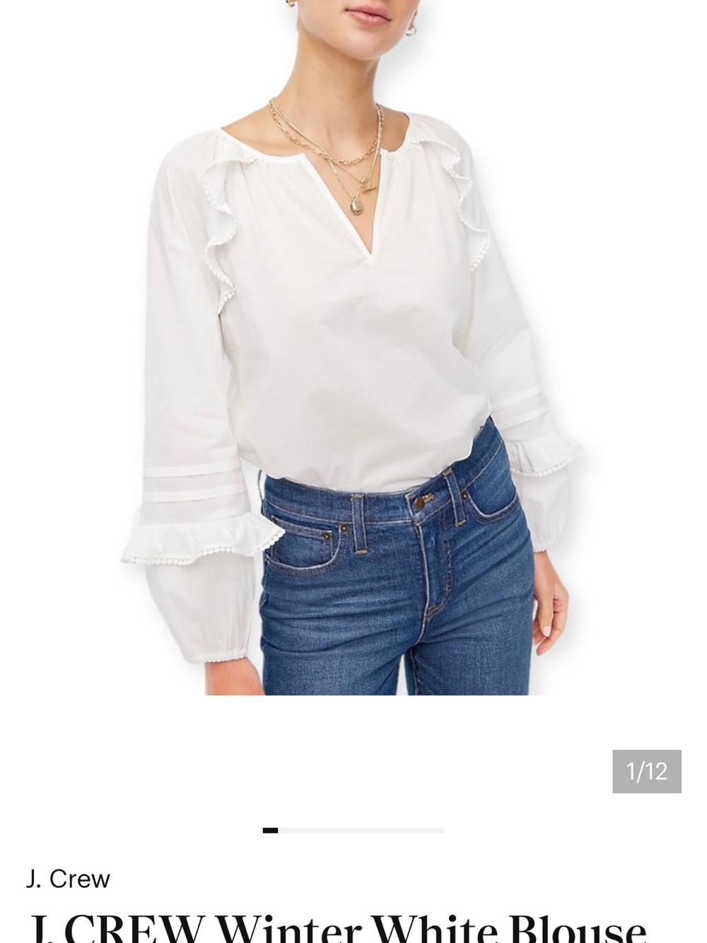 J. Crew White Ruffle-Trim Peasant Blouse